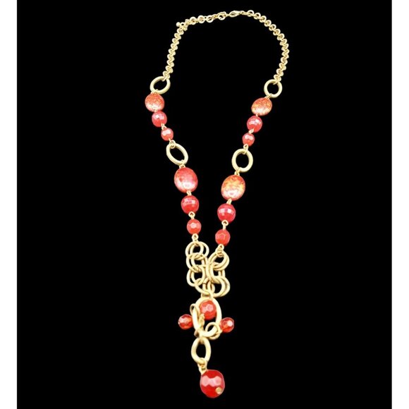 Necklace 25 Inch Long Jewelry Red Bead Adjust Lobster Clasp Statement Vintage - Picture 7 of 13